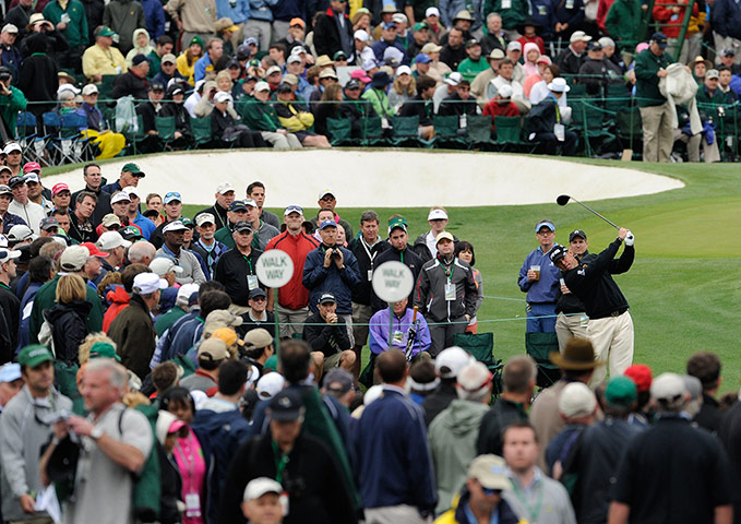 Augusta day 2: Leader Lee Westwood tees off during the second round