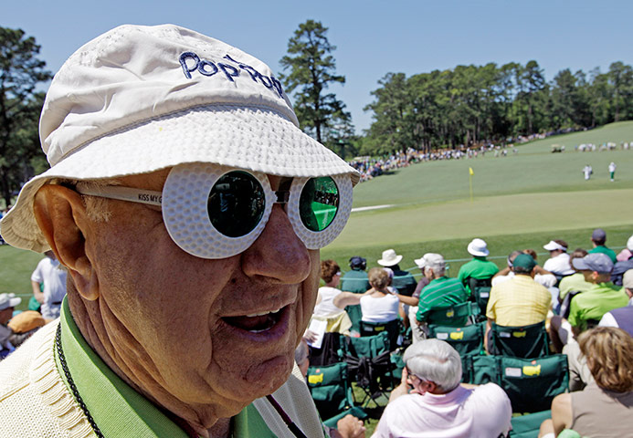 Augusta day 3: Mario Medori, from Deleware, wearing golf ball sunglasses
