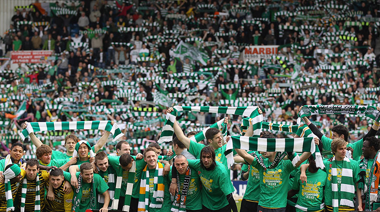 Celtic's season: Celtic players and fans celebrate their 43rd title victory