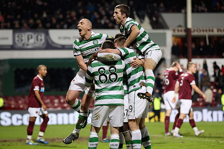 Celtic's season: Celtic players celebrate against Hearts