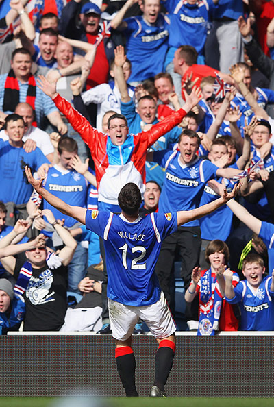 Celtic's season: Lee Wallace of Rangers celebrates after scoring against Celtic