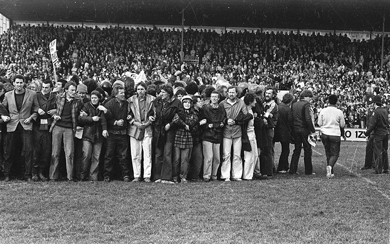 Sport protests: Protest of the tour of South Africa'srugby union team, New Zealand