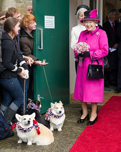 Picture Desk Live: Britain's Queen Elizabeth approaches woman holding Corgi dogs