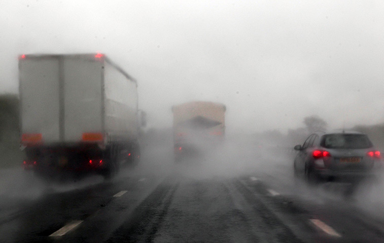 flooding in UK: M5 motorway near Tewkesbury 