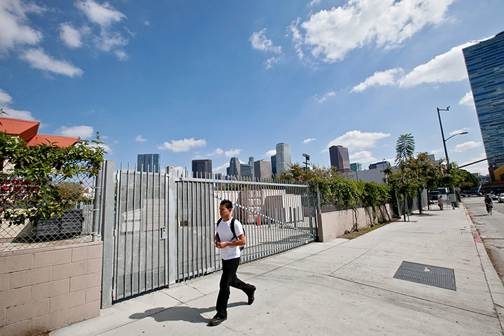 Rodney King riots: School on Olympic Blvd, near Albany, Los Angeles, April 2012