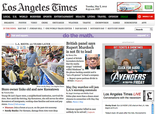 Rupert Murdoch unfit: Los Angeles Times- Rupert Murdoch not fit to run headline