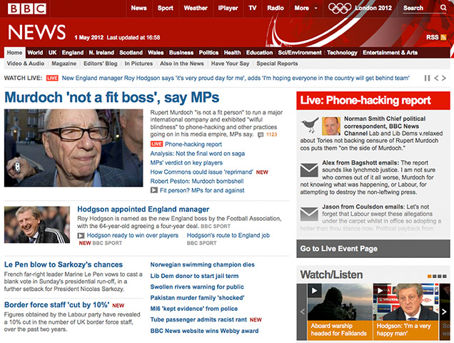 Rupert Murdoch unfit: BBC - Rupert Murdoch not fit to run headline