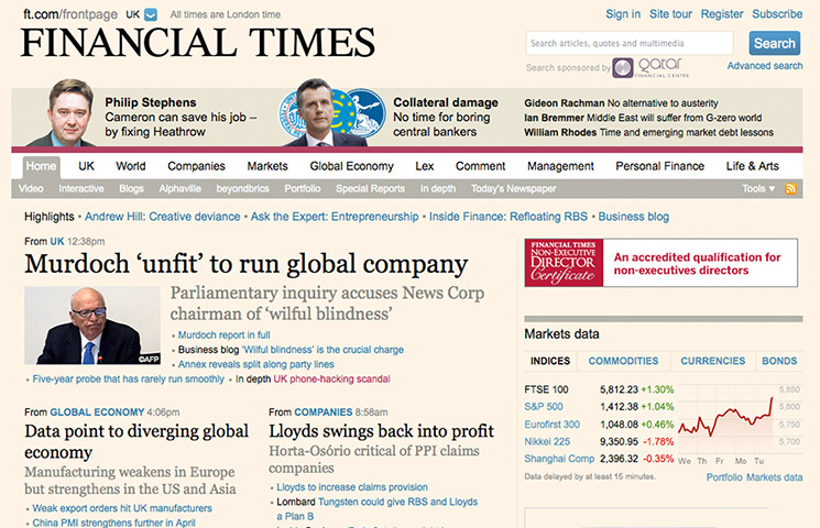 Rupert Murdoch unfit: The Financial Times