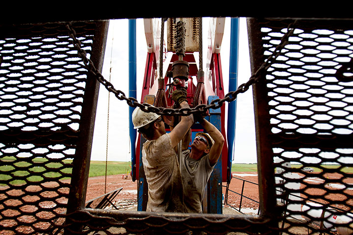 Oil in North Dakota:  an oil derrick outside of Williston