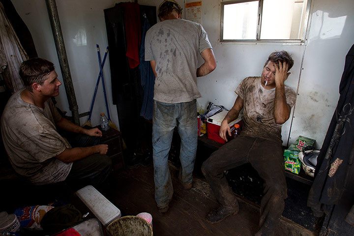 Oil in North Dakota: working an oil derrick outside of Williston