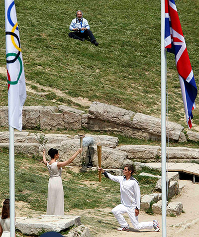 Olympic Torch: Greek actress Ino Menegaki, playing the role of High Priestess