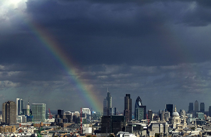 Biz week: City of London with a rainbow
