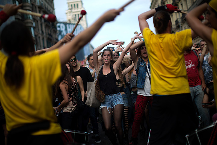 Spain protests: Demonstrators march during a protest in Barcelona, Spain