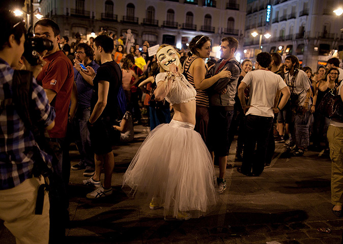 Spain protests: Protesters attend a rally at Puerta del Sol Square in Madrid