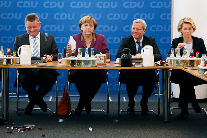 Picture desk live: Angela Merkel attends a party board meeting in Berlin with colleagues