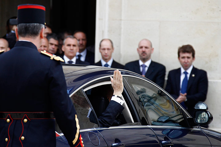 Picture desk live: France's outgoing President Sarkozy waves as he leave the Elysee Palace