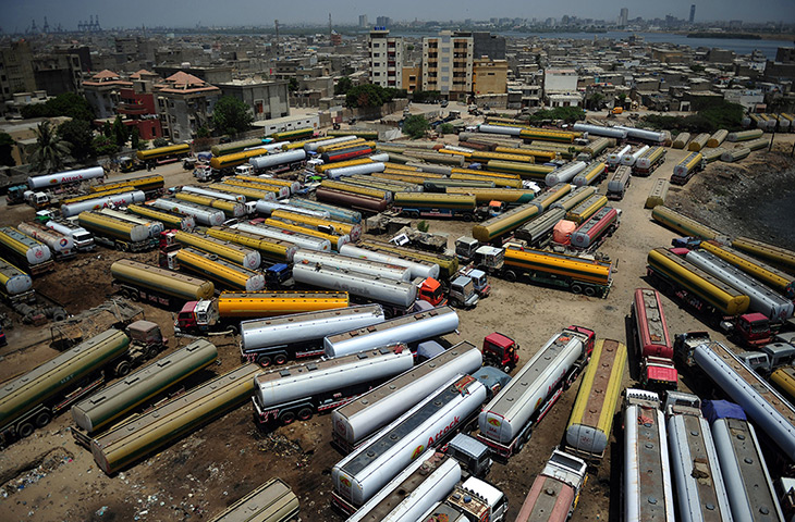 24 hours: Karachi, Pakistan: Tanker trucks, used to transport fuel to NATO forces