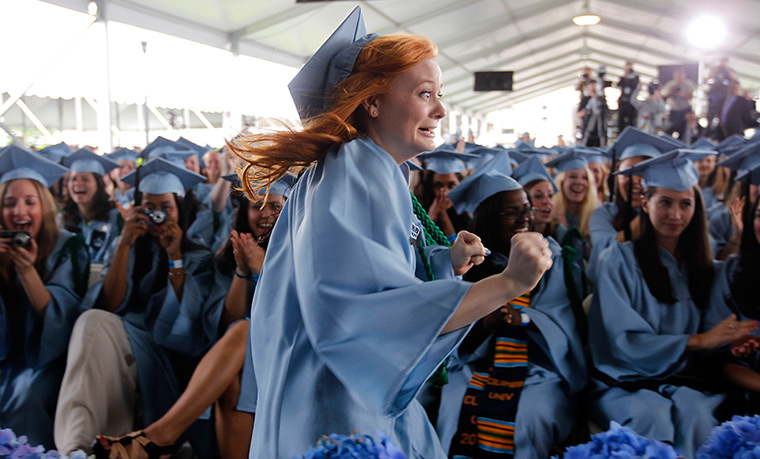 24 hours: New York, US: Madalena Provo, prize winning graduate runs up the aisle