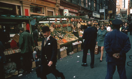 Fruit and veg stalls in Soho, 1970