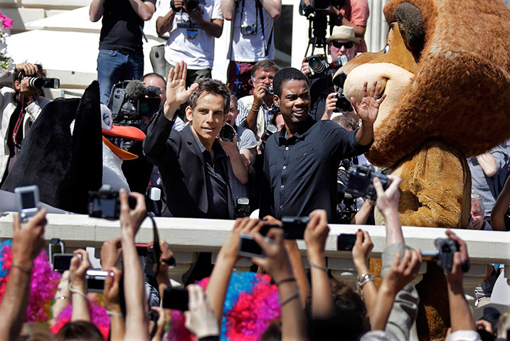 Cannes two: Ben Stiller and Chris Rock wave to fans at the Madagascar 3