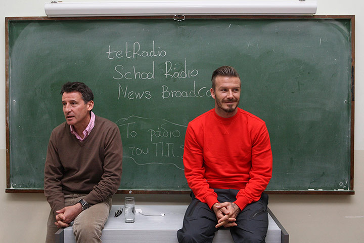 Picture desk live: Lord Coe and David Beckham Visit School