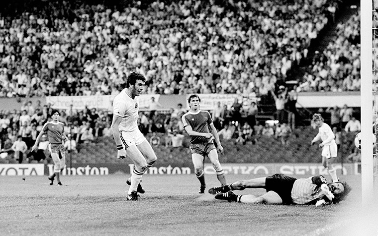 England v Germany: Aston Villa's Peter Withe scores in the 1982 European Cup Final 