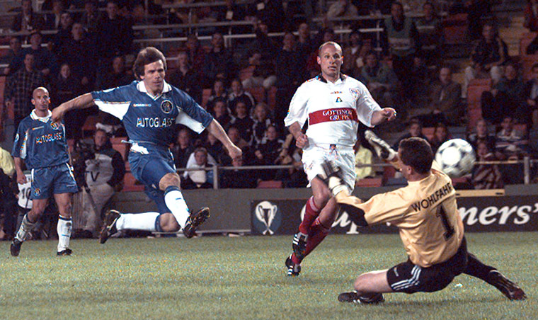 England v Germany: Gianfranco Zola scores in the 1998 Cup Winners' Cup