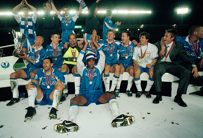 England v Germany: Chelsea with the Cup Winners Cup trophy