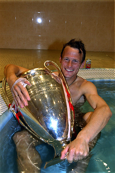England v Germany: Manchester United's Teddy Sheringham with the European Cup trophy in 1999