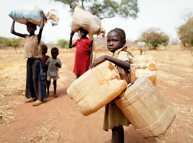 Nuba Mountains Conflict: Children on their way to Yida refugee camp in South Sudan