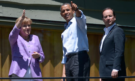 Angela Merkel, Barack Obama, and Francois Hollande at the G8 summit