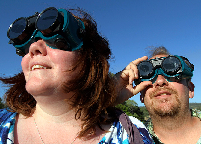 Solar eclipse: People observe the solar eclipse in Chico, California