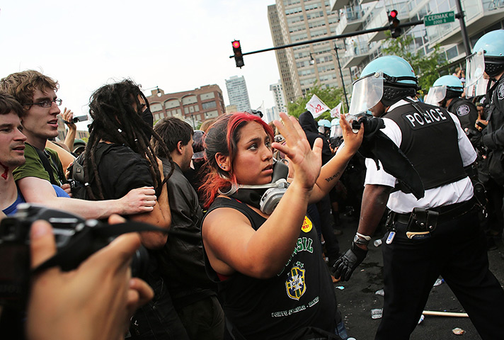 NATO summit protests: Protesters and Chicago police confront each other near the Nato conference 