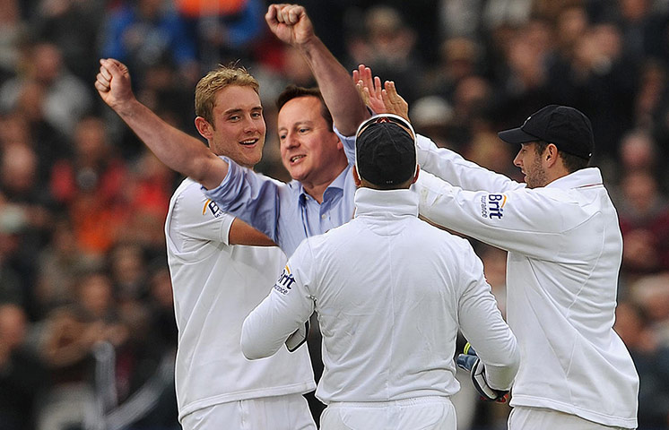 David Cameron celebrates: David Cameron celebrates England's test match success