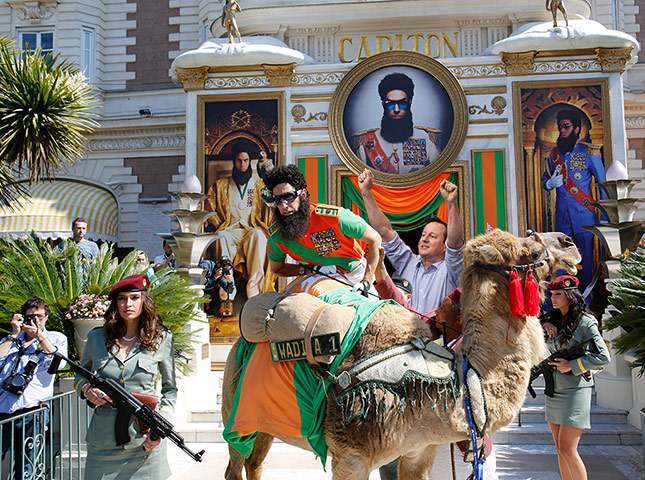 David Cameron celebrates: David Cameron shows his enthusiasm for Sacha Baron Cohen at Cannes