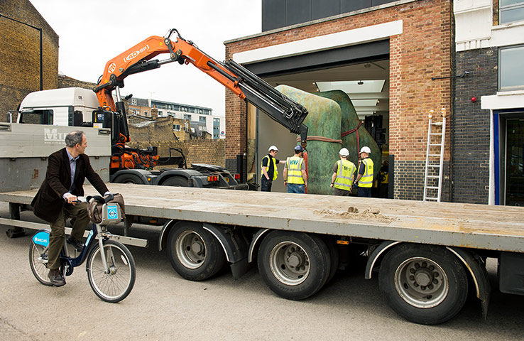 Henry Moore: Henry Moore's Large Two Forms is seen being lifted into the gallery