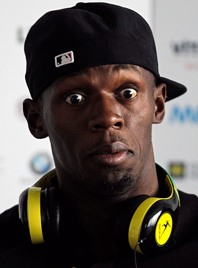 sport: Jamaican sprinter Usain Bolt reacts during a news conference in Ostrava