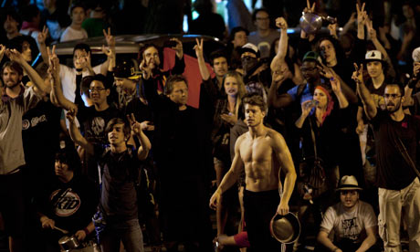 Protesters march in a demonstration against tuition fee hikes through the streets of Montreal