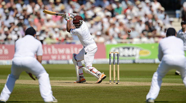 2nd test day 1: West Indies' Bravo edges a delivery from England's Anderson and is caught
