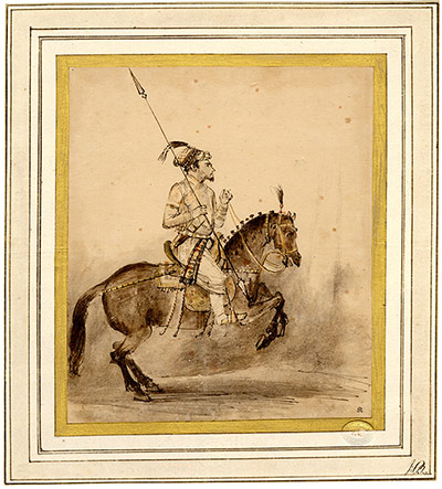 Horse: Man on horseback, with a falcon, early 18th century, India