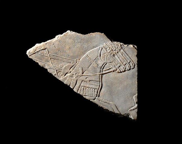 Horse: Fragment of carved limestone relief featuring three horses