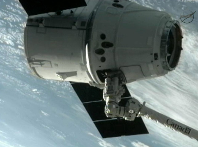 SpaceX Dragon: The SpaceX Dragon commercial cargo  into position for docking with ISS 