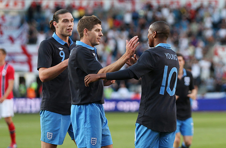 Norway v England: Goalscorer Ashley gets the congratulations
