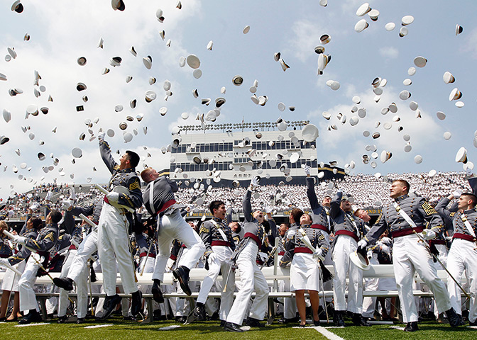 24 hours: West Point, New York, US: Cadets throw their hats in the air 