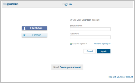 Use the Facebook or Twitter buttons to sign in. Or choose the standard Guardian sign in.