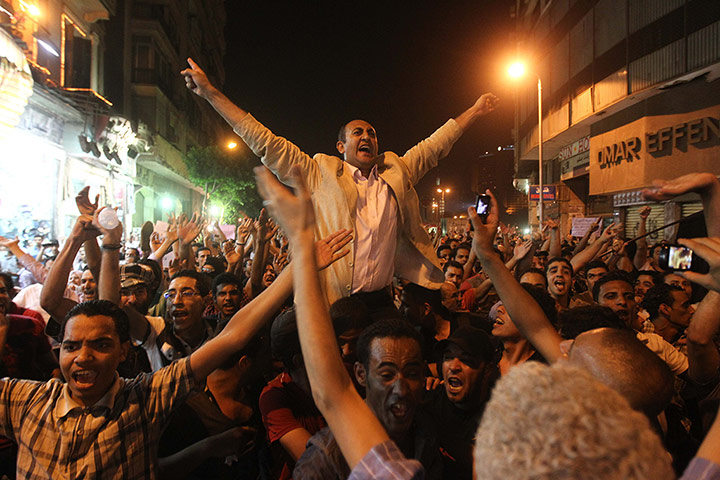 24 hours: Cairo, Egypt: Egyptian presidential candidate Khaled Ali joins a protest