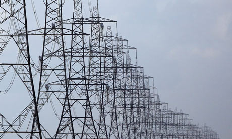 View of electricity pylons acros Romney Marsh