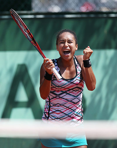 French Open day 3: Heather Watson celebrates beating Elena Vesnina 6-2 6-4