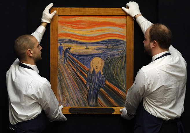 scream gallery: Edvard Munch's The Scream is readied for auction at Sotheby's in New York