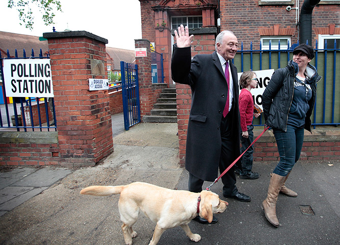 Local elections: Ken Livingstone after casting his vote at Mora Primary School